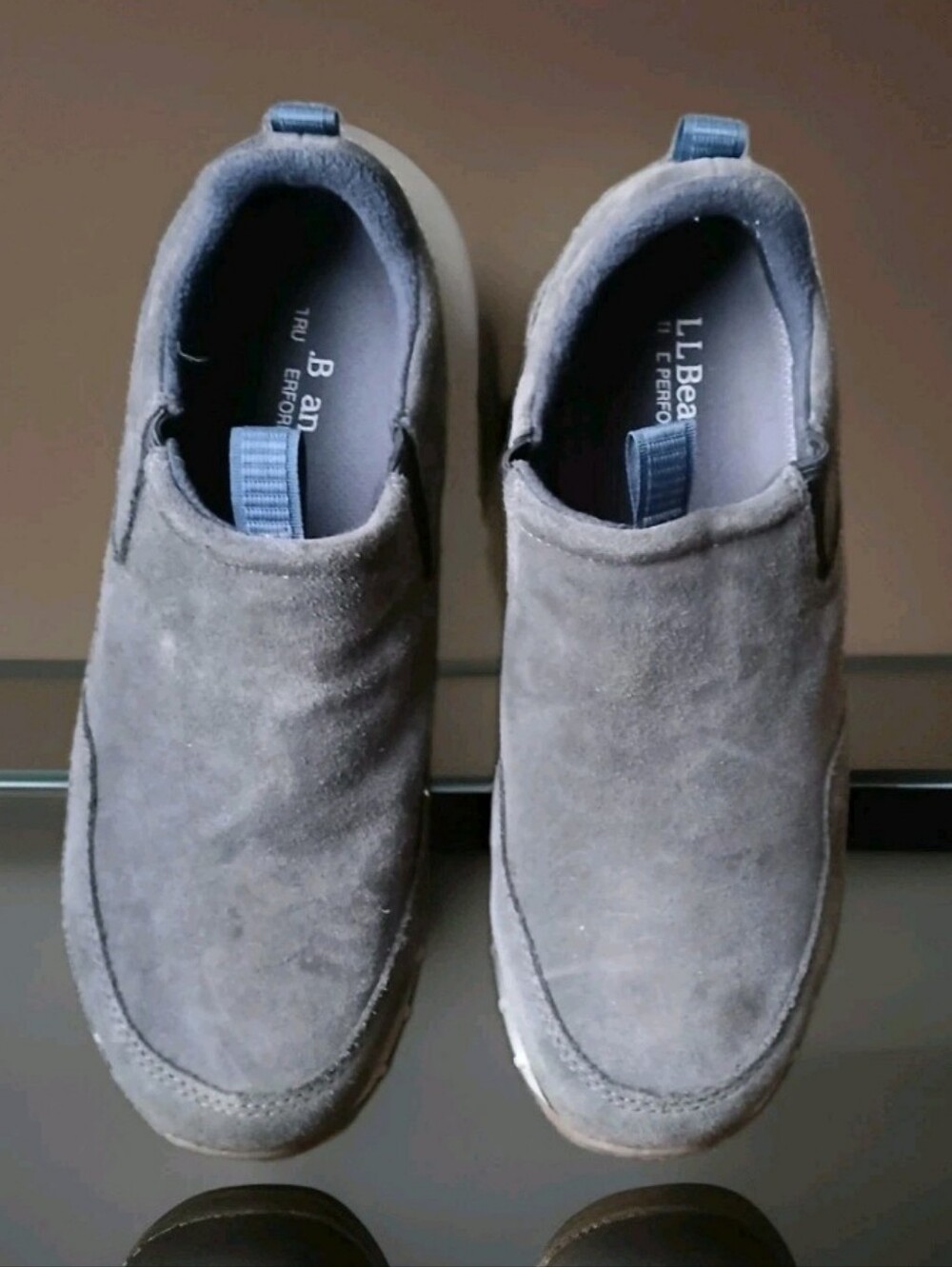 LL Bean Men's Comfort Mocs Slip On ShoesCharcoal Gray/ Navy Suede Size 9.5W